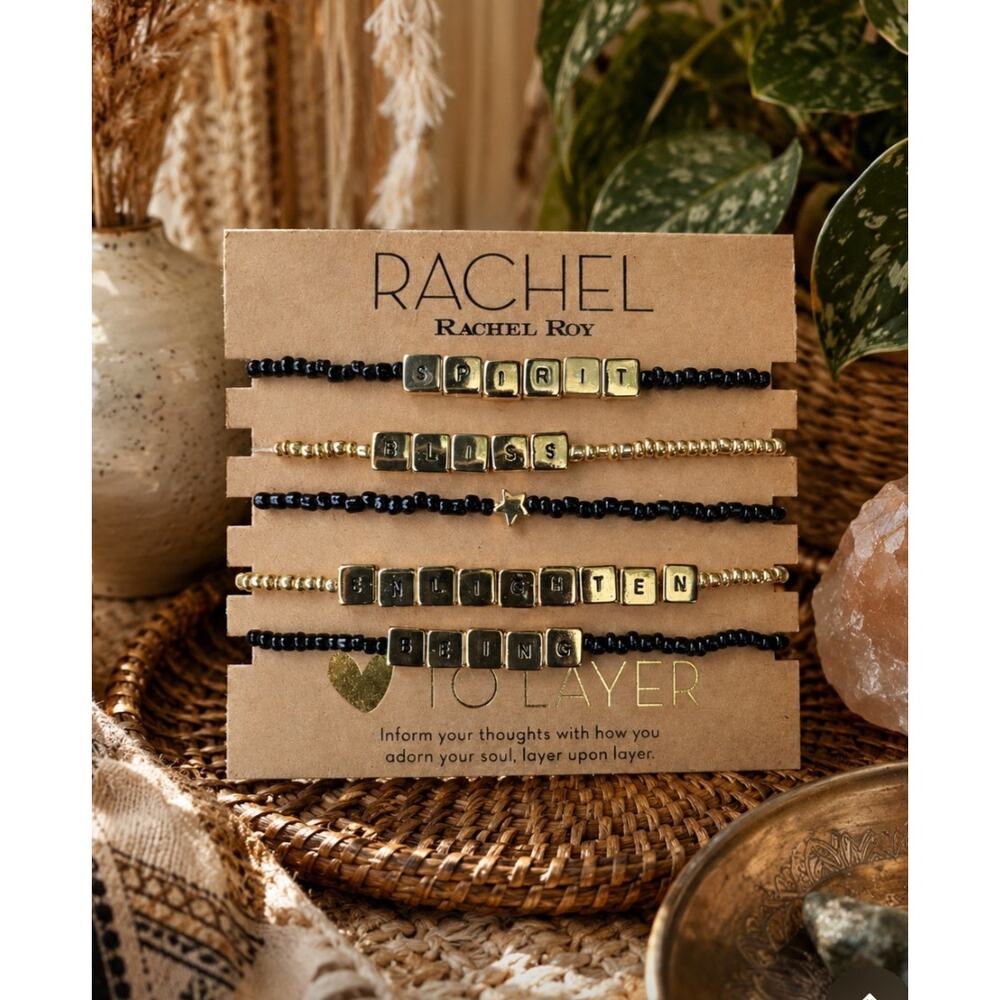 Rachel Rachel Roy Black Sprit Stretch Bracelet Set New
